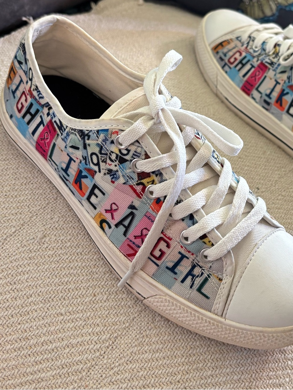 Breast Cancer Awareness Low Top Sneakers Fight Like A Girl Graphic Size 10